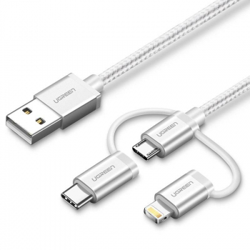 Kabel USB 3w1 UGREEN US186 Type-C Micro USB Lightning 1m